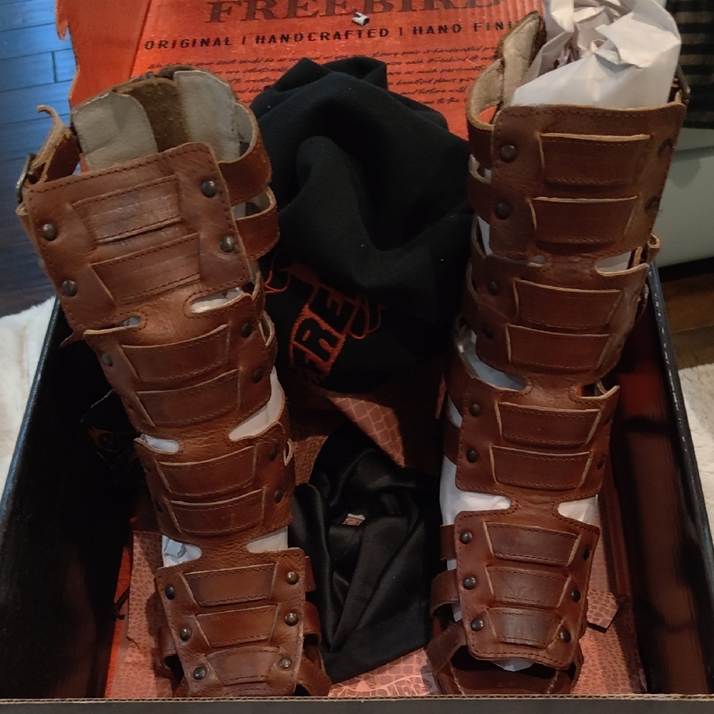 Women Brown Leather Strappy Boots